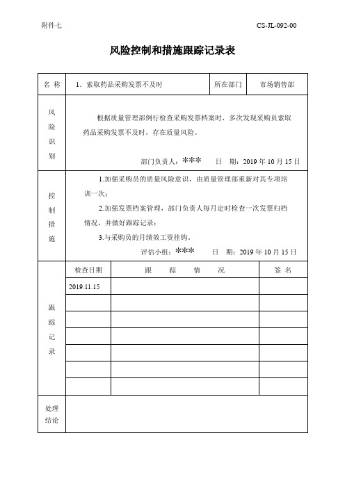 改进和措施跟踪记录表 索取药品采购发票不及时