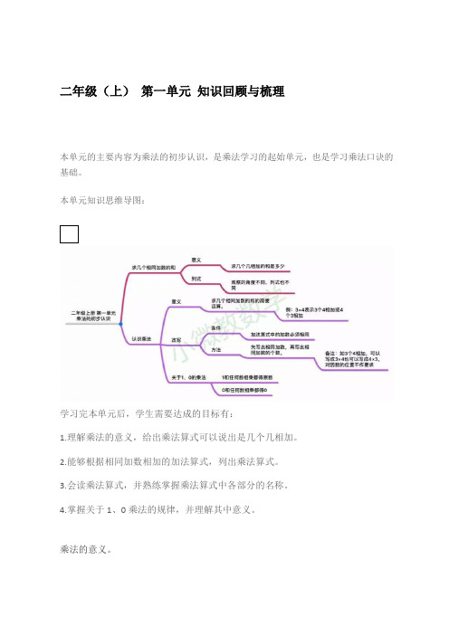 数学二年级单元梳理知识点第一单元