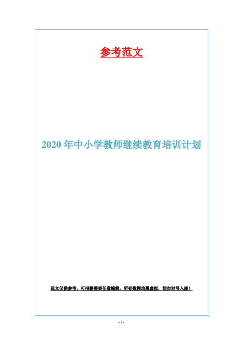 2020年中小学教师继续教育培训计划