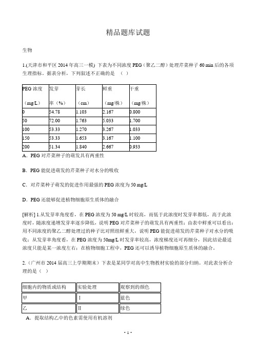 【科学备考】2015高考生物(通用版)一轮精品试题库：实验与探究