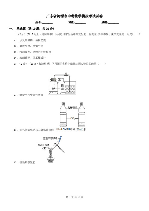 广东省河源市中考化学模拟考试试卷