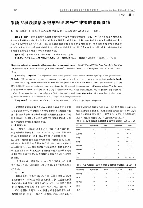 浆膜腔积液脱落细胞学检测对恶性肿瘤的诊断价值