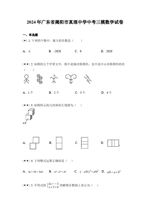 2024年广东省揭阳市真理中学中考三模数学试卷