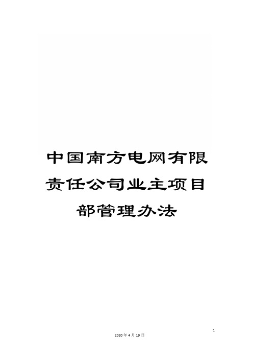 中国南方电网有限责任公司业主项目部管理办法