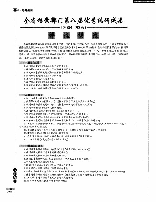 全省档案部门第八届优秀编研成果(2004-2005)评选揭晓