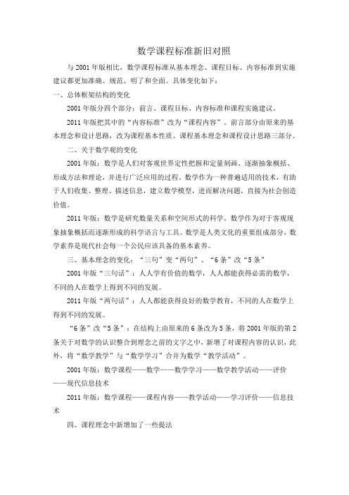 版小学数学课程标准新旧对照