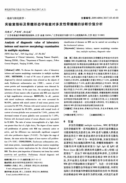 实验室指标及骨髓形态学检查对多发性骨髓瘤的诊断价值分析