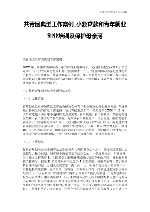 共青团典型工作案例_小额贷款和青年就业创业培训及保护母亲河