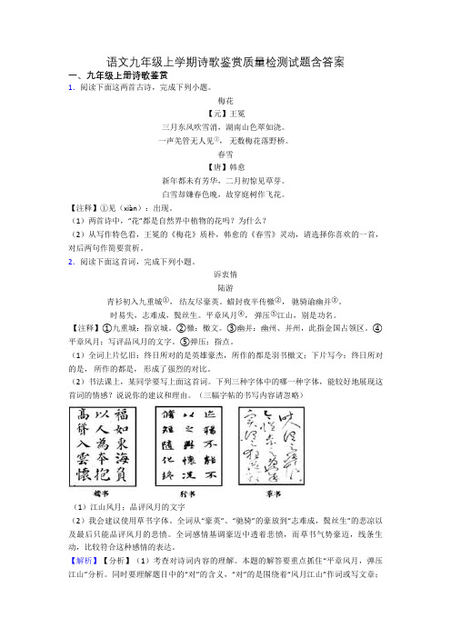 语文九年级上学期诗歌鉴赏质量检测试题含答案