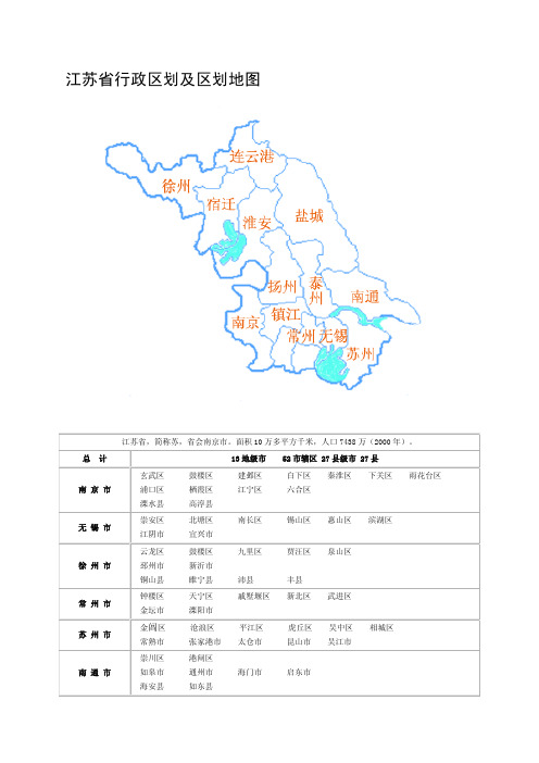 江苏省行政区划及区划地图