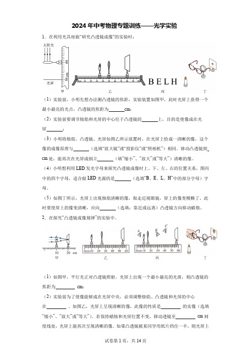 2024年中考物理专题训练——光学实验