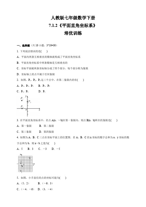 人教版七年级数学下册   7.1.2平面直角坐标系   培优训练(包含答案)