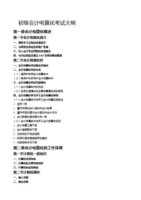 2011年会计从业资格考试—《初级会计电算化》考试大纲
