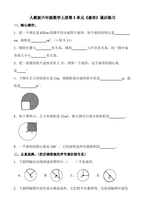 人教版六年级数学上册第5单元《扇形》课后练习