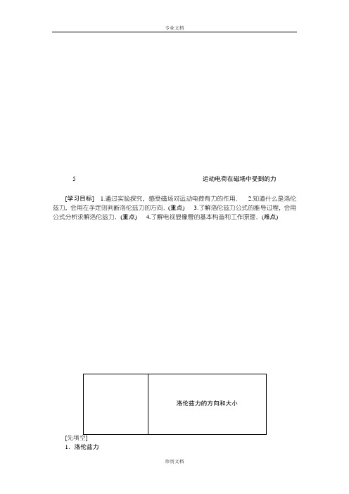 【优化课堂】高二物理人教版选修3-1学案：3.5 运动电荷在磁场中受到的力