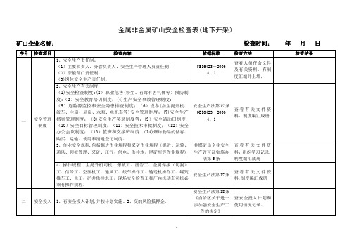 金属非金属矿山安全检查表