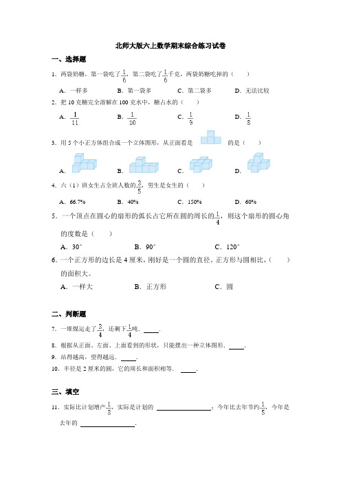 期末综合练习(试题)-北师大版数学六年级上册