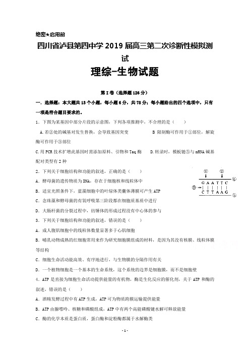 四川省泸县第四中学2019届高三第二次诊断性模拟测试生物试题及答案