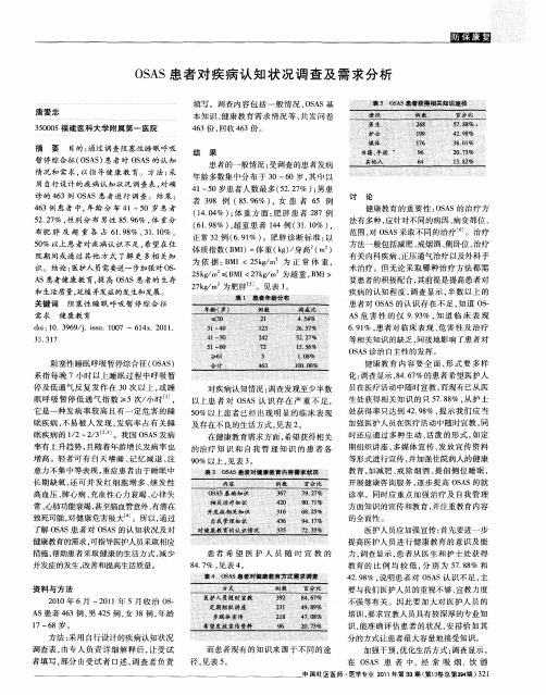 OSAS患者对疾病认知状况调查及需求分析