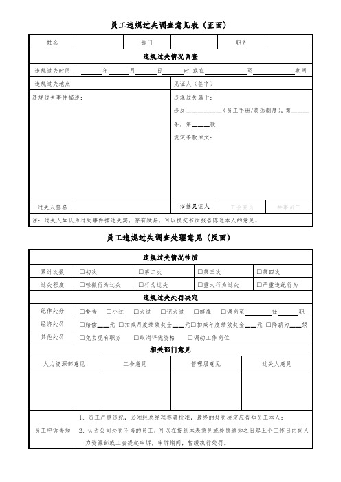 17员工违规过失调查意见表