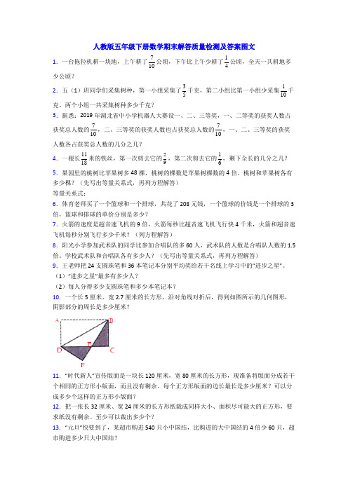 人教版五年级下册数学期末解答质量检测及答案图文