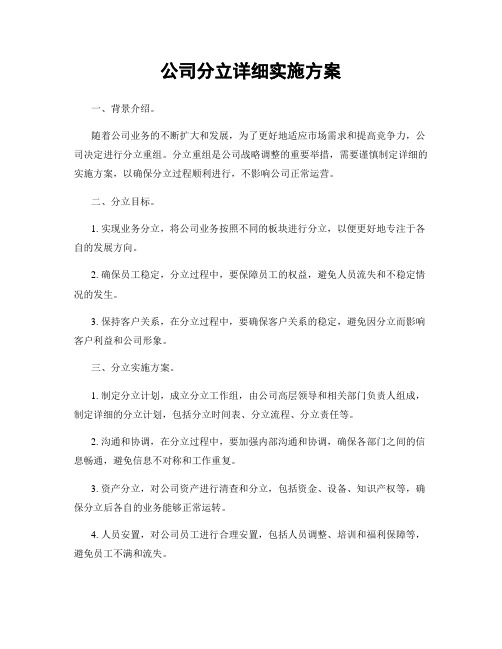 公司分立详细实施方案