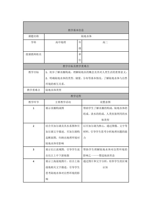 高中二年级上学期地理《陆地水体》教学设计