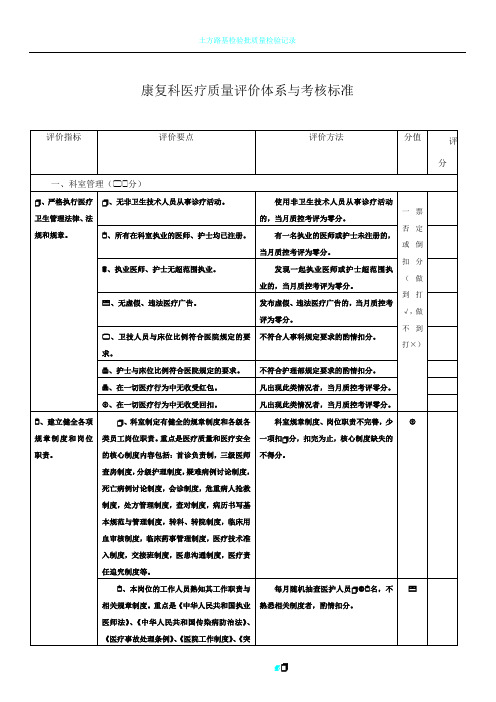 康复科医疗质量评价体系与考核标准