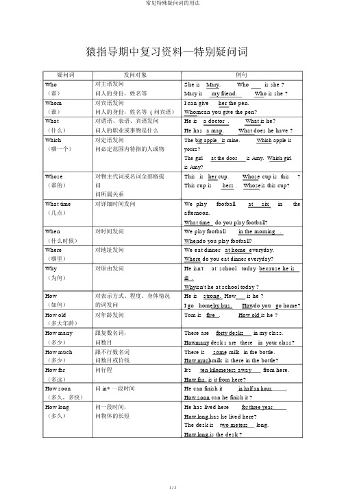 常见特殊疑问词的用法