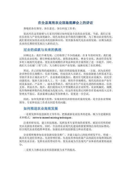 在全县高效农业现场观摩会上的讲话