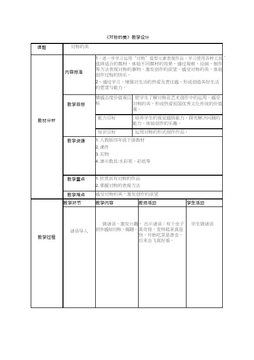 小学美术《对称的美(2)》优质课教案、教学设计