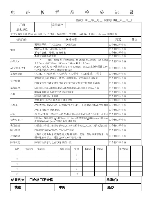 PCB板检验记录表格