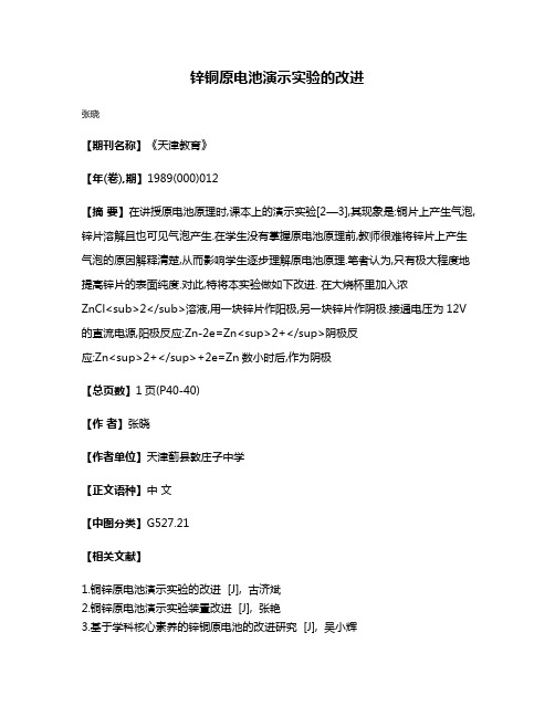 锌铜原电池演示实验的改进