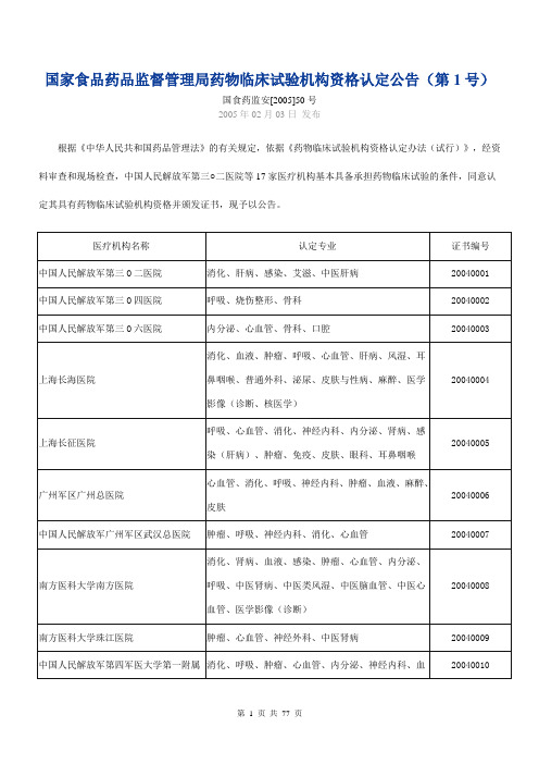 最新整理医疗器械临床试验机构目录教案