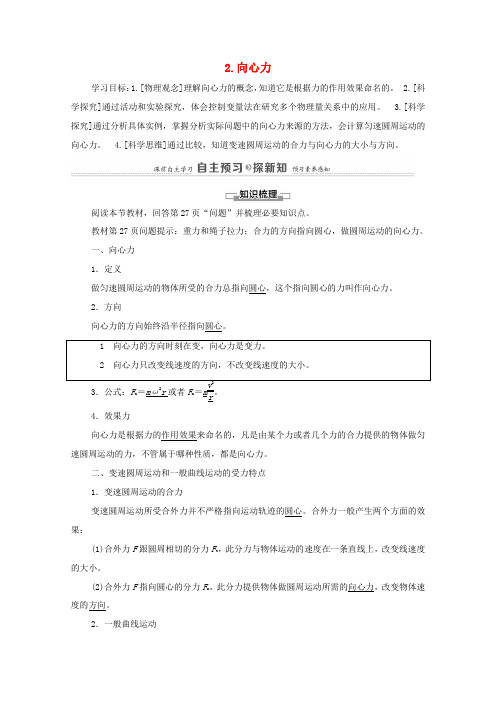 高中物理 第6章 圆周运动 2 向心力学案 新人教版必修第二册-新人教版高中必修第二册物理学案