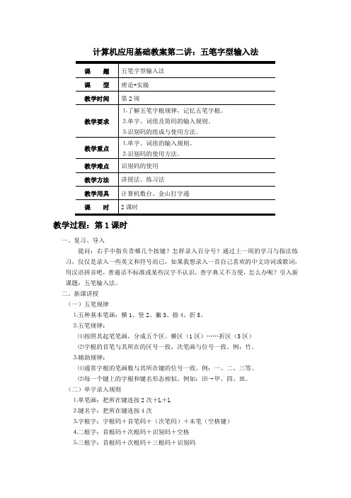 最新计算机应用基础教案第二讲：五笔字型输入法