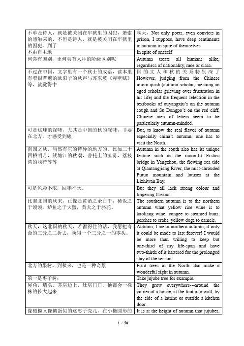 【翻译】张培基现代散文精选翻译