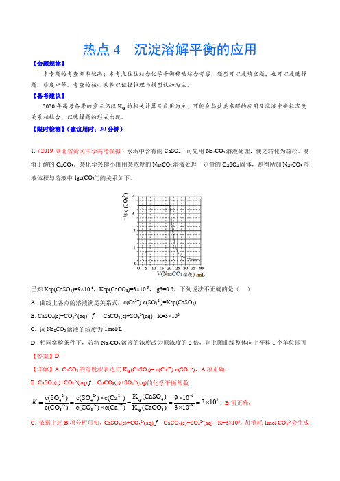 2020年高考化学热点专练4 沉淀溶解平衡的应用(解析版)