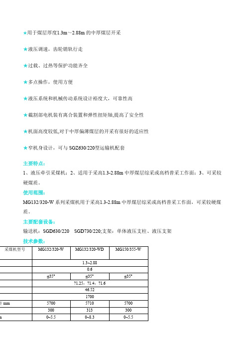 采煤机型号及主要参数