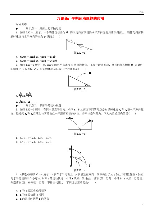 2019高中物理 第五章 曲线运动 习题课 平抛运动规律的应用习题 新人教版必修2