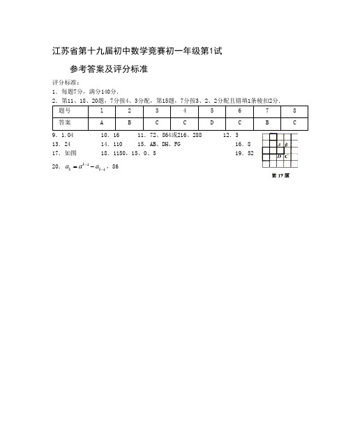 江苏省第十九届初中数学竞赛初一年级第1试答案