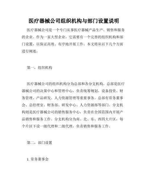 医疗器械公司组织机构与部门设置说明