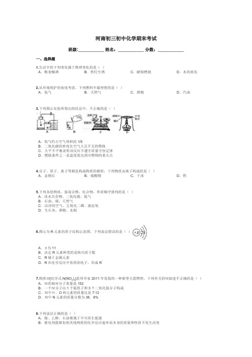 河南初三初中化学期末考试带答案解析
