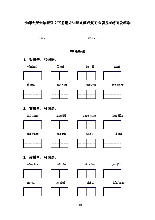 北师大版六年级语文下册期末知识点整理复习专项基础练习及答案