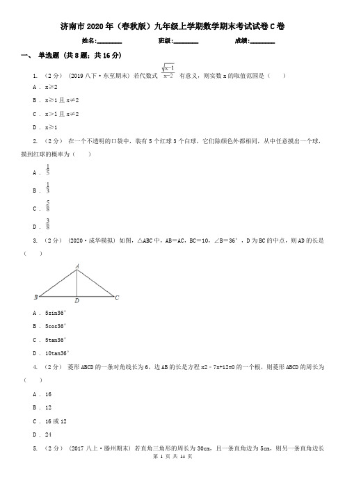 济南市2020年(春秋版)九年级上学期数学期末考试试卷C卷