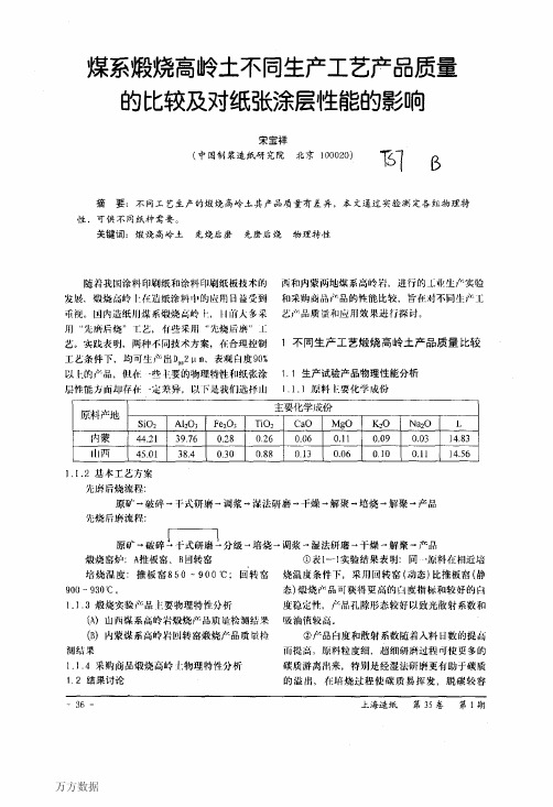 煤系煅烧高岭土不同生产工艺产品质量的比较及对纸张涂层性能的影响