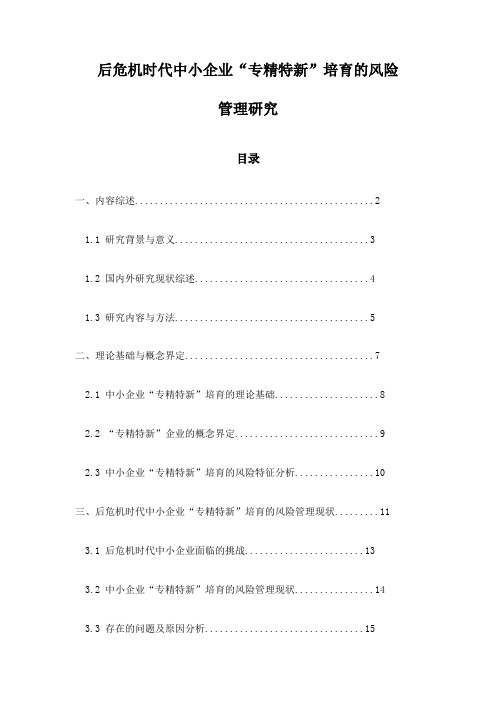 后危机时代中小企业“专精特新”培育的风险管理研究