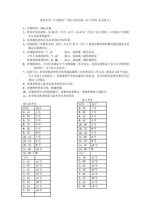 集美中学片段教学评比各学科参赛人员