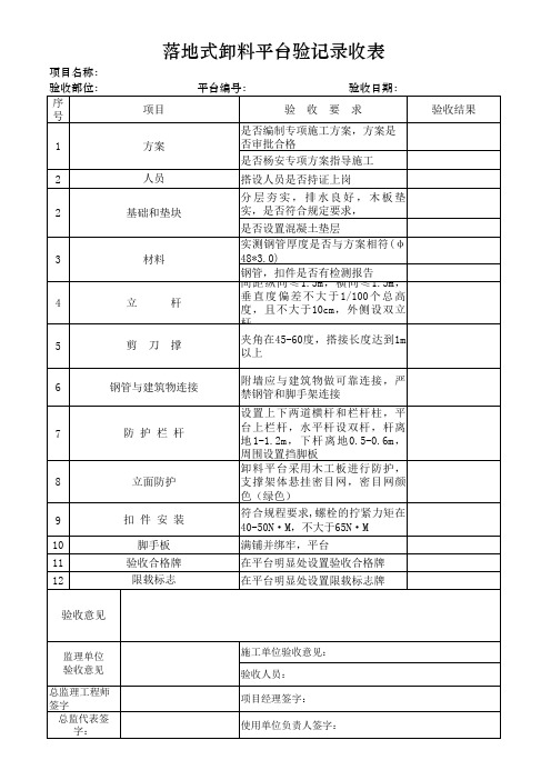 落地式卸料平台验收记录表