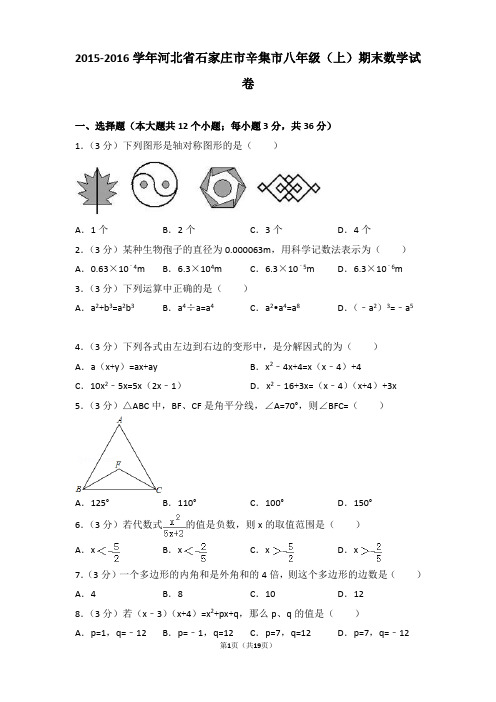 2015-2016年河北省石家庄市辛集市八年级(上)期末数学试卷含参考答案